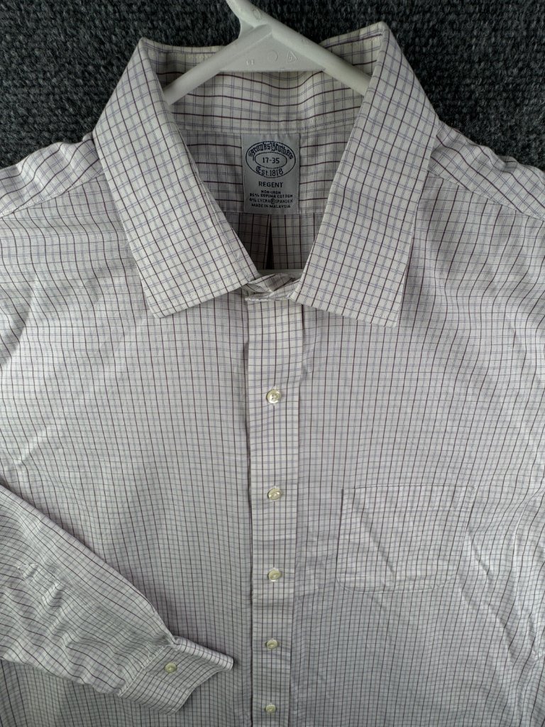 Brooks Brothers Stretch Purple Check Long Sleeve Cotton Button Up 17 35 Regent